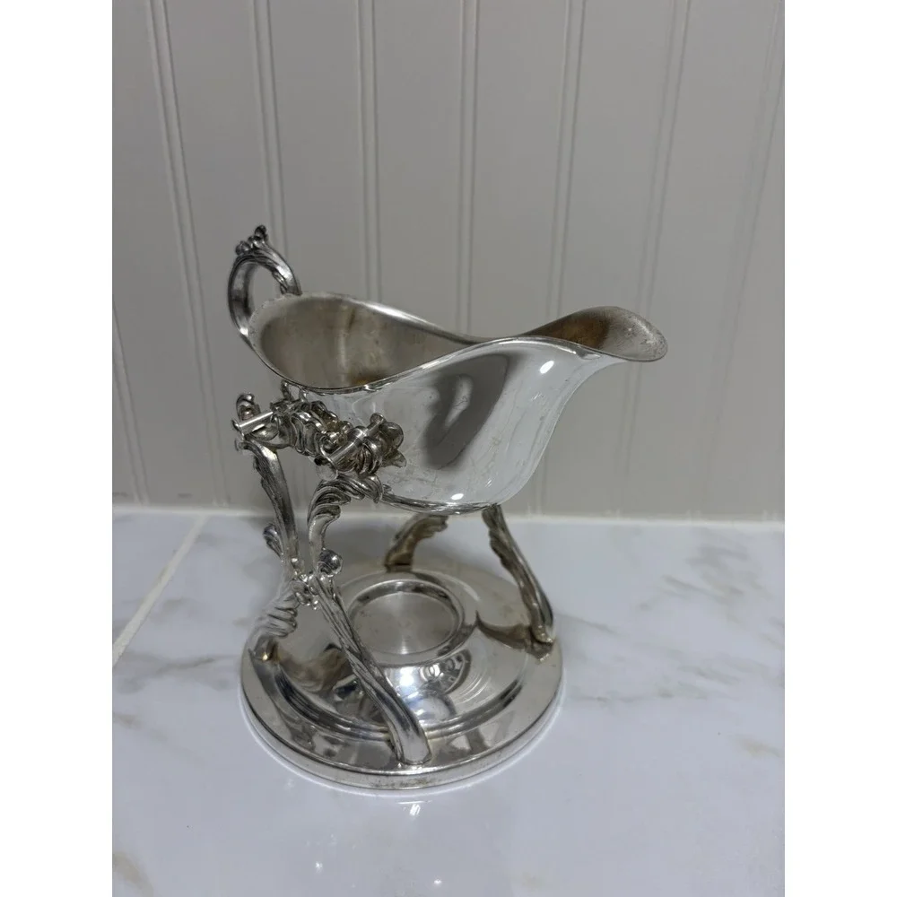 FB Rogers Silver Co. Silver Plate Gravy Boat on Heating Stand
